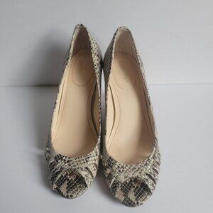 Calvin Klein Snake Print Peep Toe Wedges Size 8M